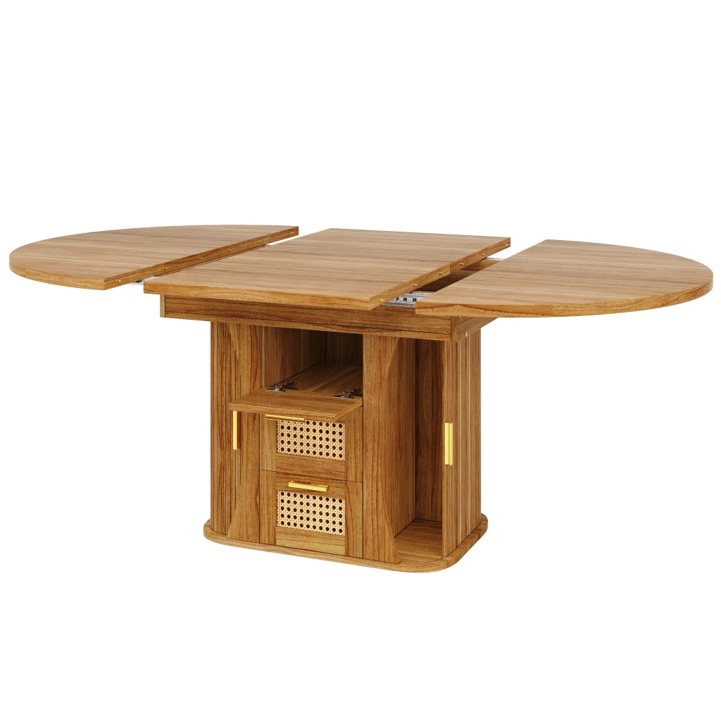 Tavolo da pranzo estensibile con contenitore e cassetti effetto rattan per sala da pranzo 118 × 118 × 77;1 cm