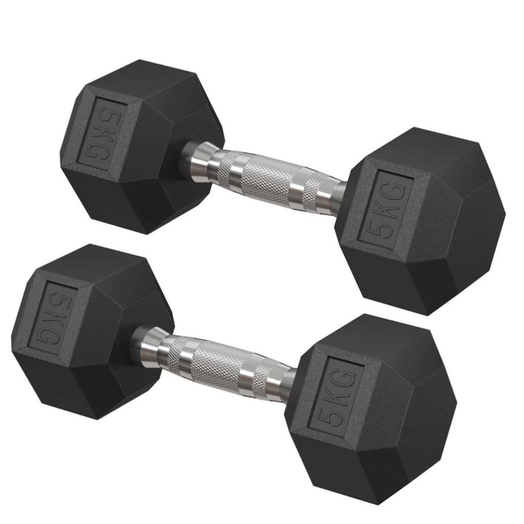 Set di manubri set di 2 manubri esagonali da 5 kg ciascuno adatti per l'allenamento il bodybuilding il sollevamento pesi a casa o in palestra. 12_0005409