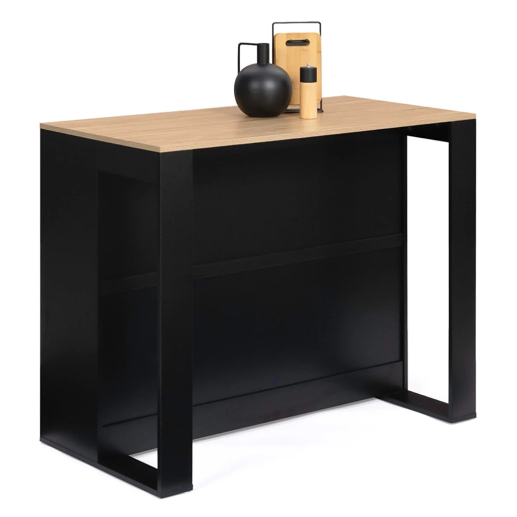 IDMarket - Tavolo bar a isola JUNO in legno nero con piano in faggio