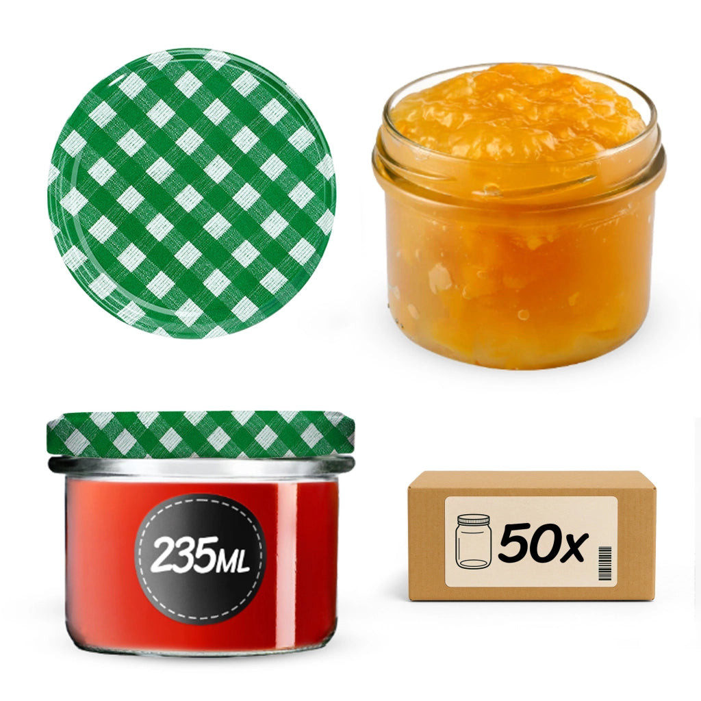 KADAX Tartu barattoli di vetro 235ml 50pz 82mm + coperchio "Griglia verde"