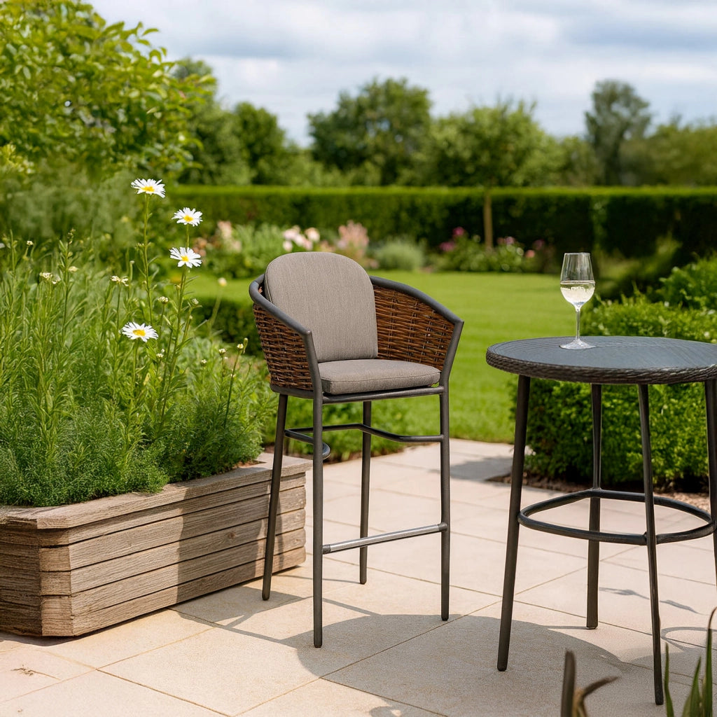 SINED Poltroncina Alta in Wicker e Alluminio Grafite Design Ergonomico Seduta in Resina Sintetica Intrecciata Cuscini Sfoderabili Modello ASTI POLTRONCINA-GIARDINO-ALTA-ASTI