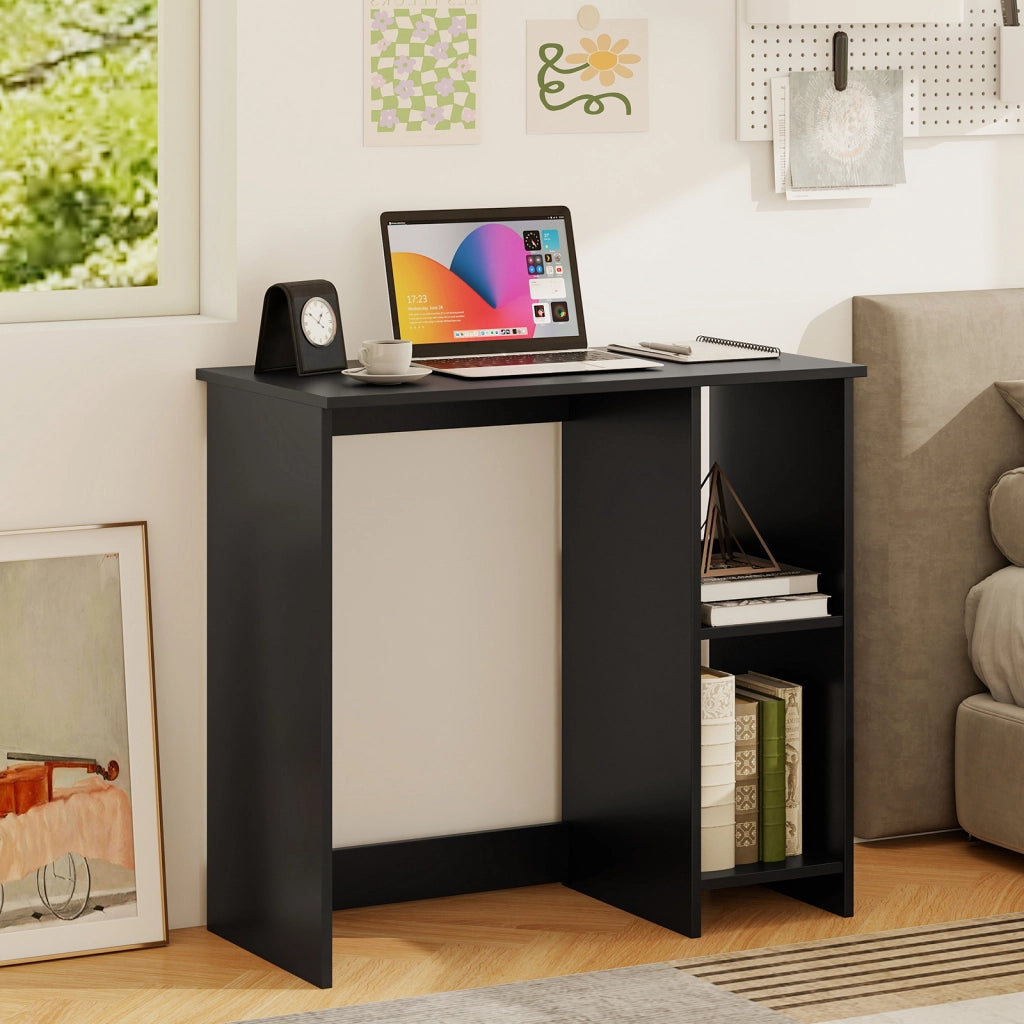 Scrivania salvaspazio da casa e ufficio 80x40x74cm per ambienti piccoli, Scrivania per computer con 2 ripiani Nero
