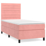 Letto singolo | Letto per adulti | Giroletto a Molle con Materasso Rosa 100x200 cm in Velluto