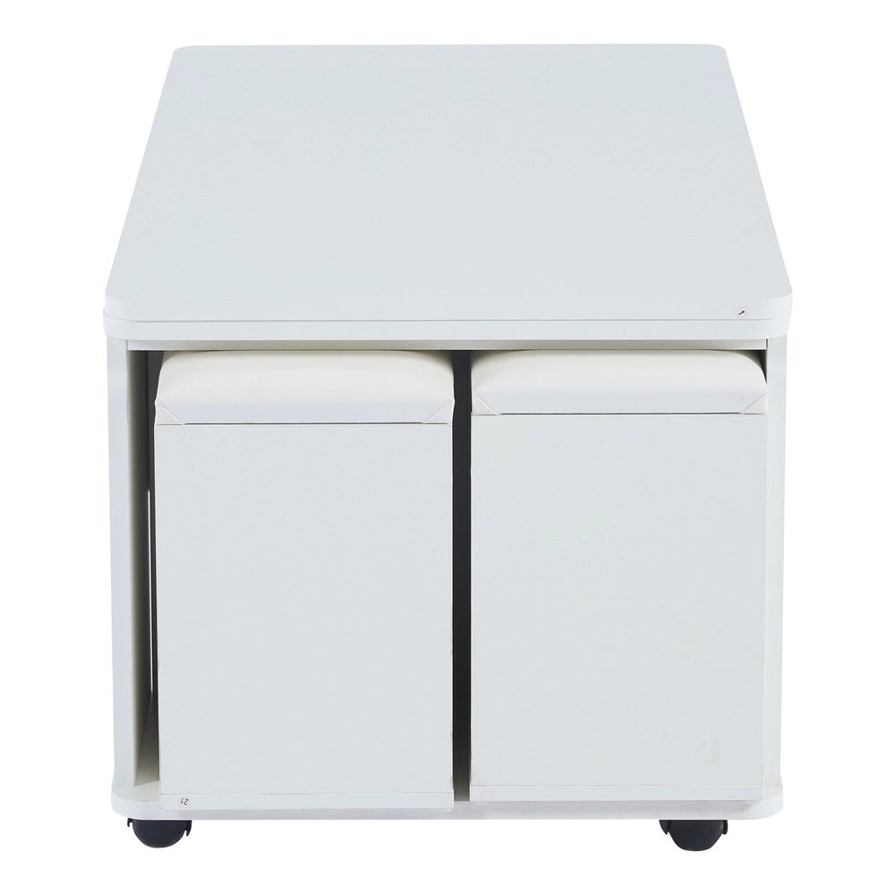 Tavolino da caff¨¨ 4 in 1 trasformabile ¨C Minimal ¨C bianco, con cassetti e 4 sgabelli