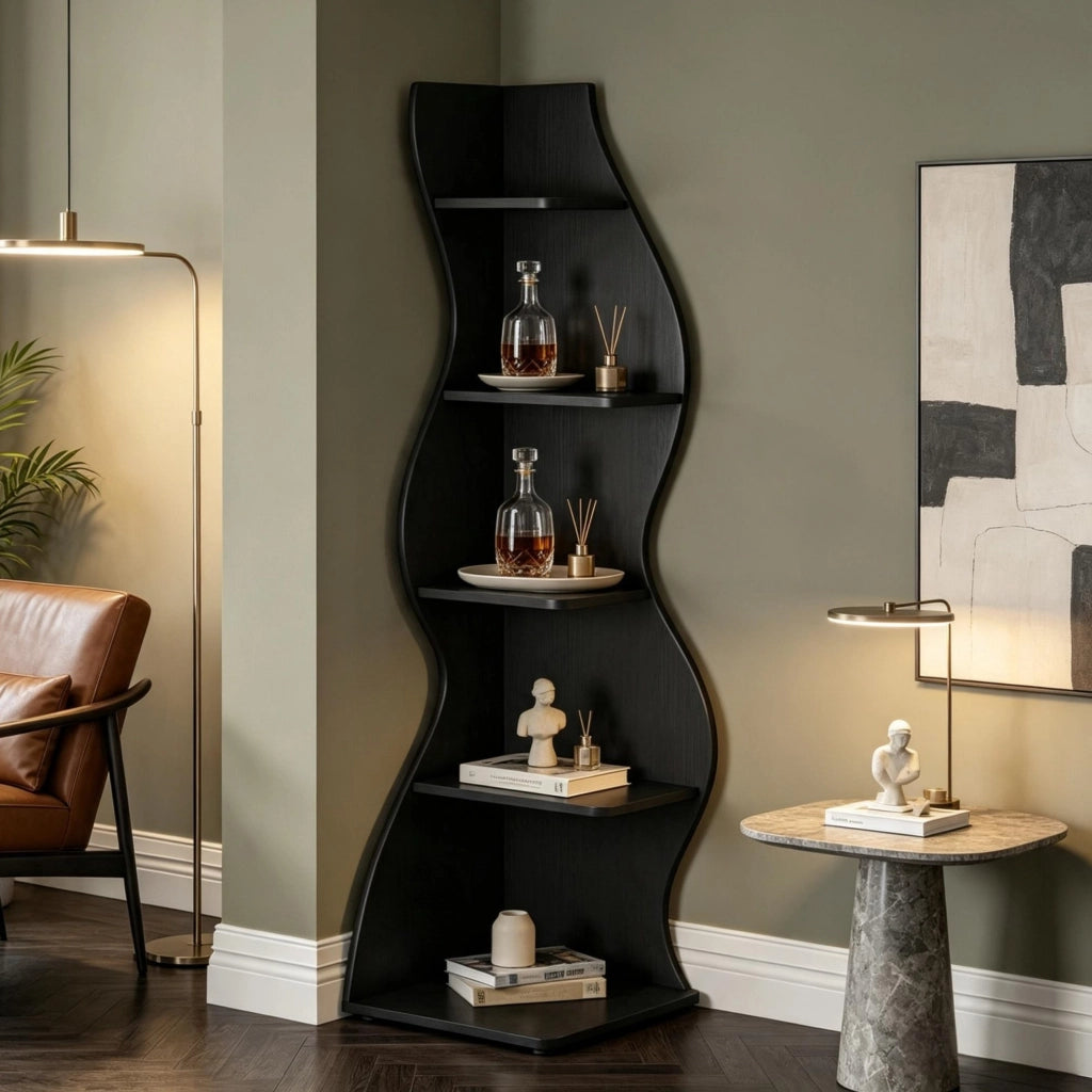 Scaffale angolare a 5 livelli in materiale stabile con design elegante e salvaspazio