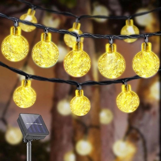 Fascia luminosa a energia solare per esterno - Catena di luci solari per giardino cristalli sfere - 20 led 5 m IP44 8 modalità catena di luci - Esterno e interno - Giardino Terrazza Balcone Lampadari per esterno
