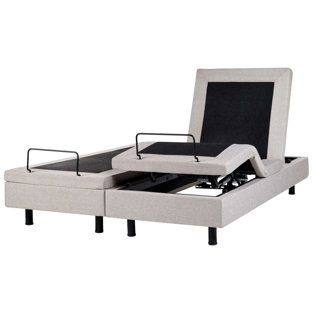 Letto elettrico singolo in poliestere beige chiaro regolabile con telecomando senza testata 160 x 200 cm stile moderno