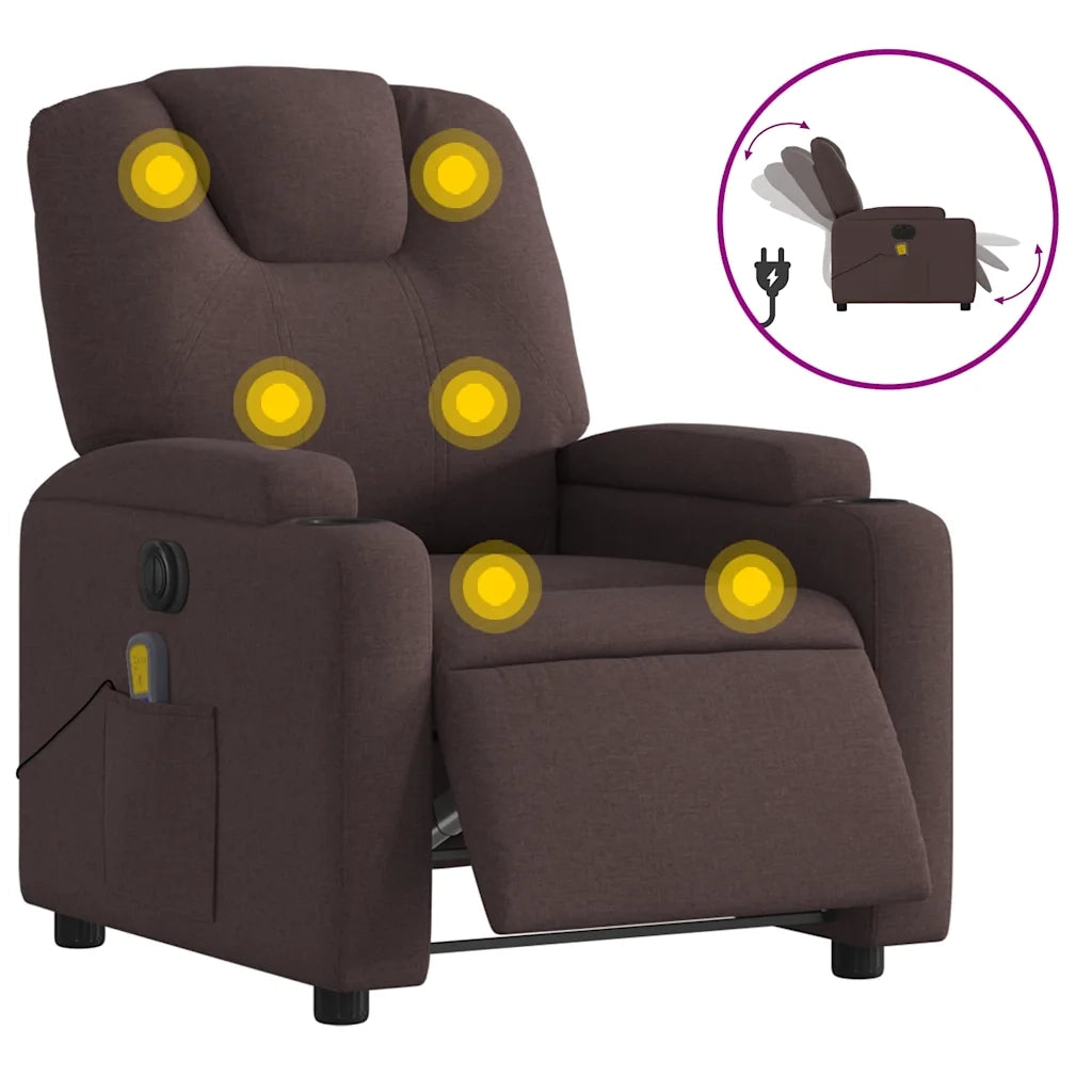 Divano Sedia-Poltrona Massaggio Reclinabile Elettrica Marrone Scuro Tessuto 923683