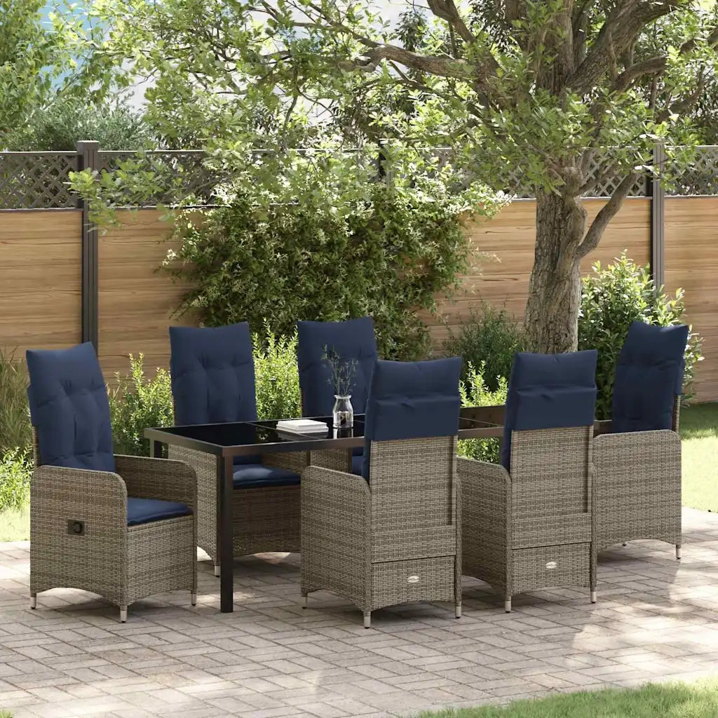 Set da Pranzo per Giardino con cuscino 7 pcs Nero polyrattan 3379665