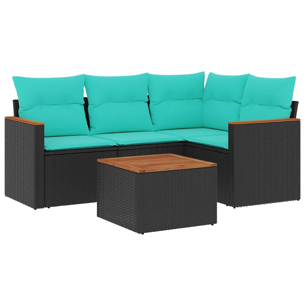 Set Divani da Giardino 5 pz con Cuscini Nero in Polyrattan 3225938