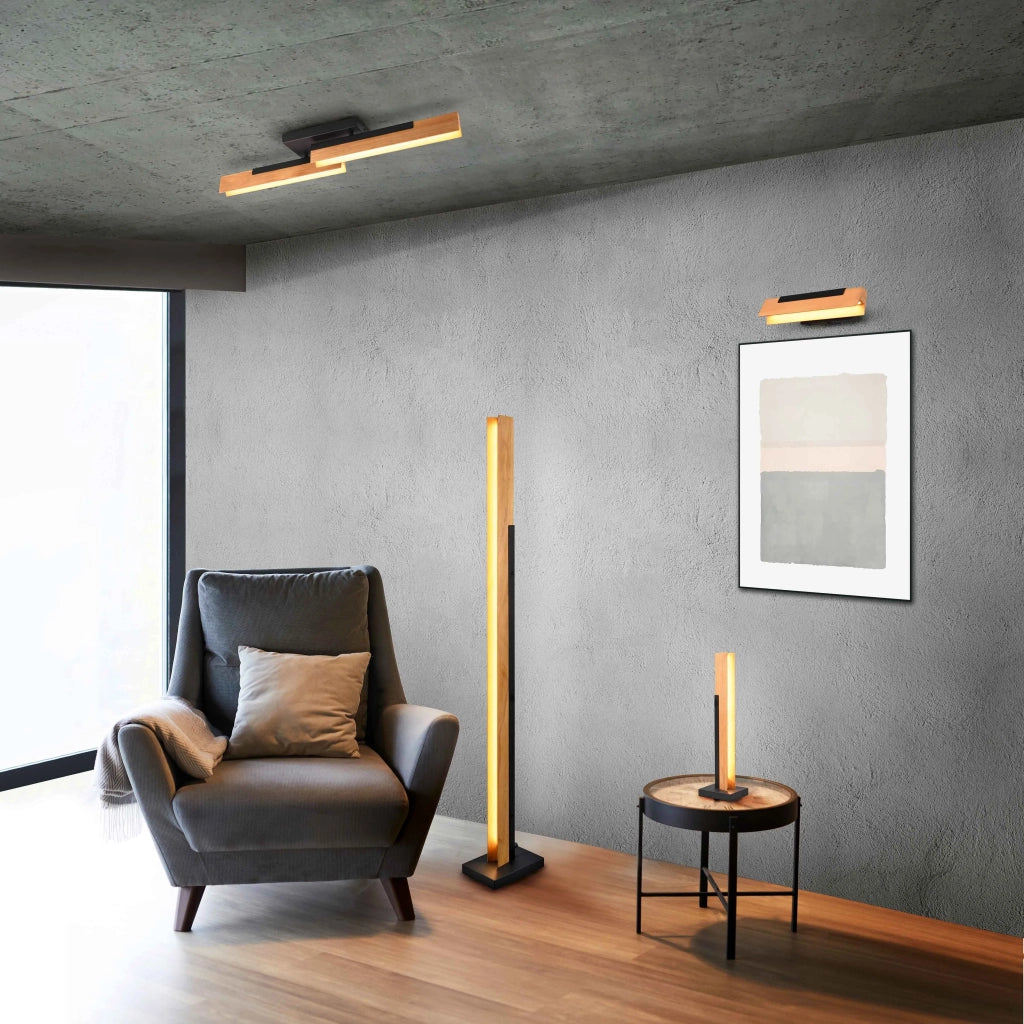 Piantana LED, legno e metallo, nero, H 120 cm, Kerala