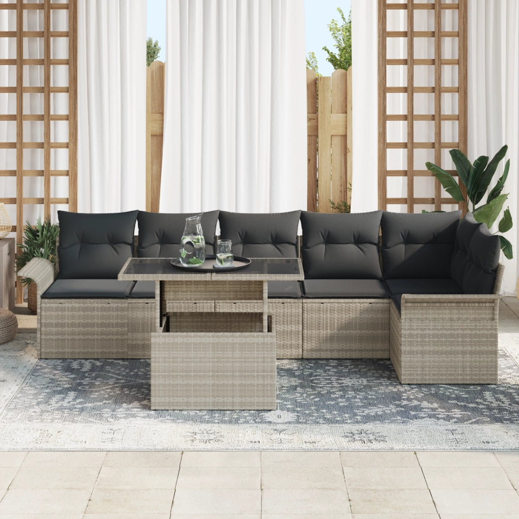 Set di Divani da Giardino a 7 Pezzi con Cuscini Rattan Polimerico Grigio Chiaro