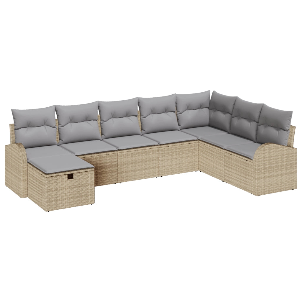 Set di Divani da Giardino da 8 Pezzi con Cuscini Beige Rattan Polietilene
