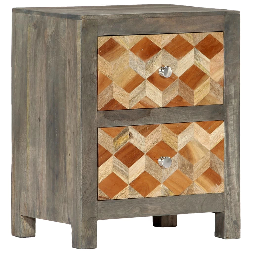 Comodino cassettiera mobile per camera da letto grigio 40x30x50 cm legno massello di mango 1402040