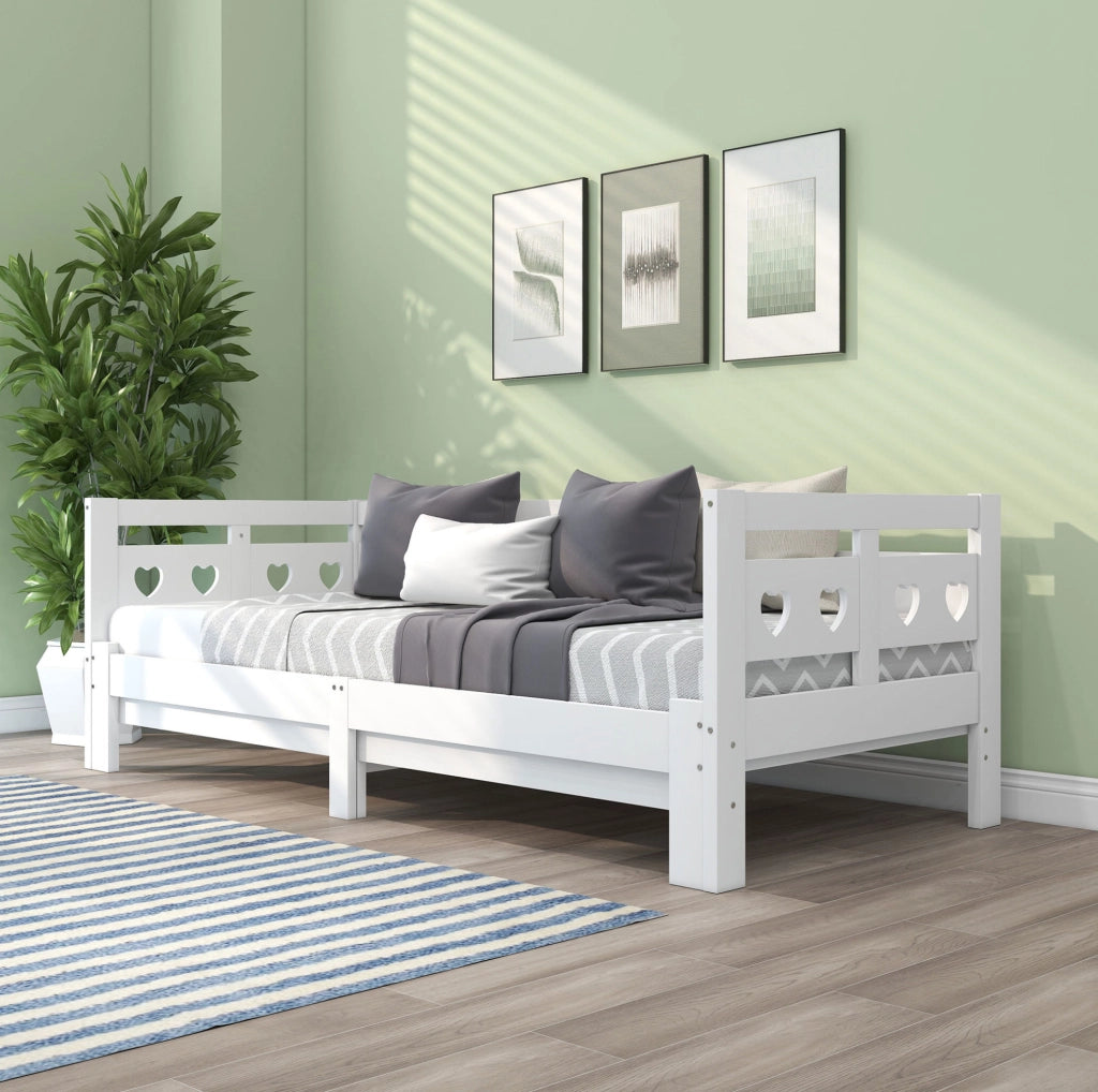 Letto daybed 90x200 cm; estensibile a forma di cuore; legno bianco (Senza materasso)