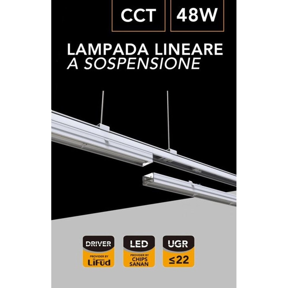 Trade Shop - Lampada Lineare A Sospensione Apparecchio Led Trifase 48w Cct 4000k-6500k Ip20 Qj68150-3c -