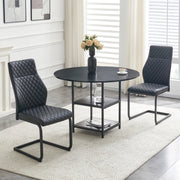 Set tavolo da pranzo e sedie con 1 tavolo rotondo e 2 sedie; doppio ripiano; in MDF e metallo nero