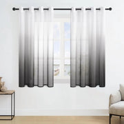 Set di tende voile Gradiënt plus 160 cm nero bianco, 2 pannelli, faux lino, occhielli, per soggiorno, camera dei bambini, porta esterna, dimensioni 140 x 160 cm