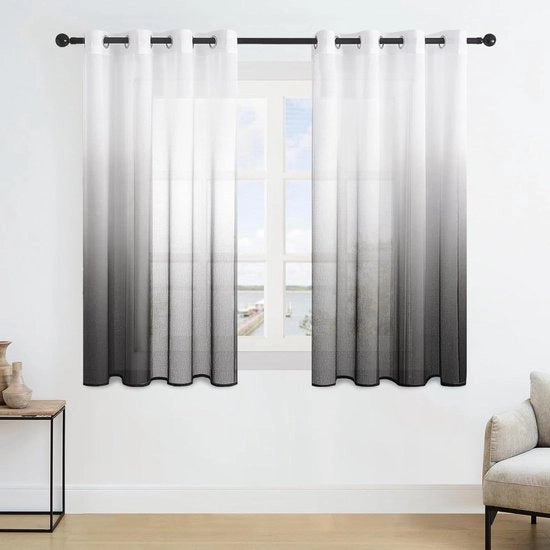 Set di tende voile Gradiënt plus 160 cm nero bianco, 2 pannelli, faux lino, occhielli, per soggiorno, camera dei bambini, porta esterna, dimensioni 140 x 160 cm
