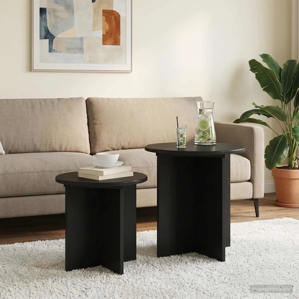 Set tavolini 2 pcs Rovere Nero Legno ingegnerizzato 8001011