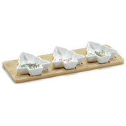 Trade Shop - Antipastiera Elegante 3 Posti Con Ciotole In Ceramica Forma Albero Natale Base In Bambù -
