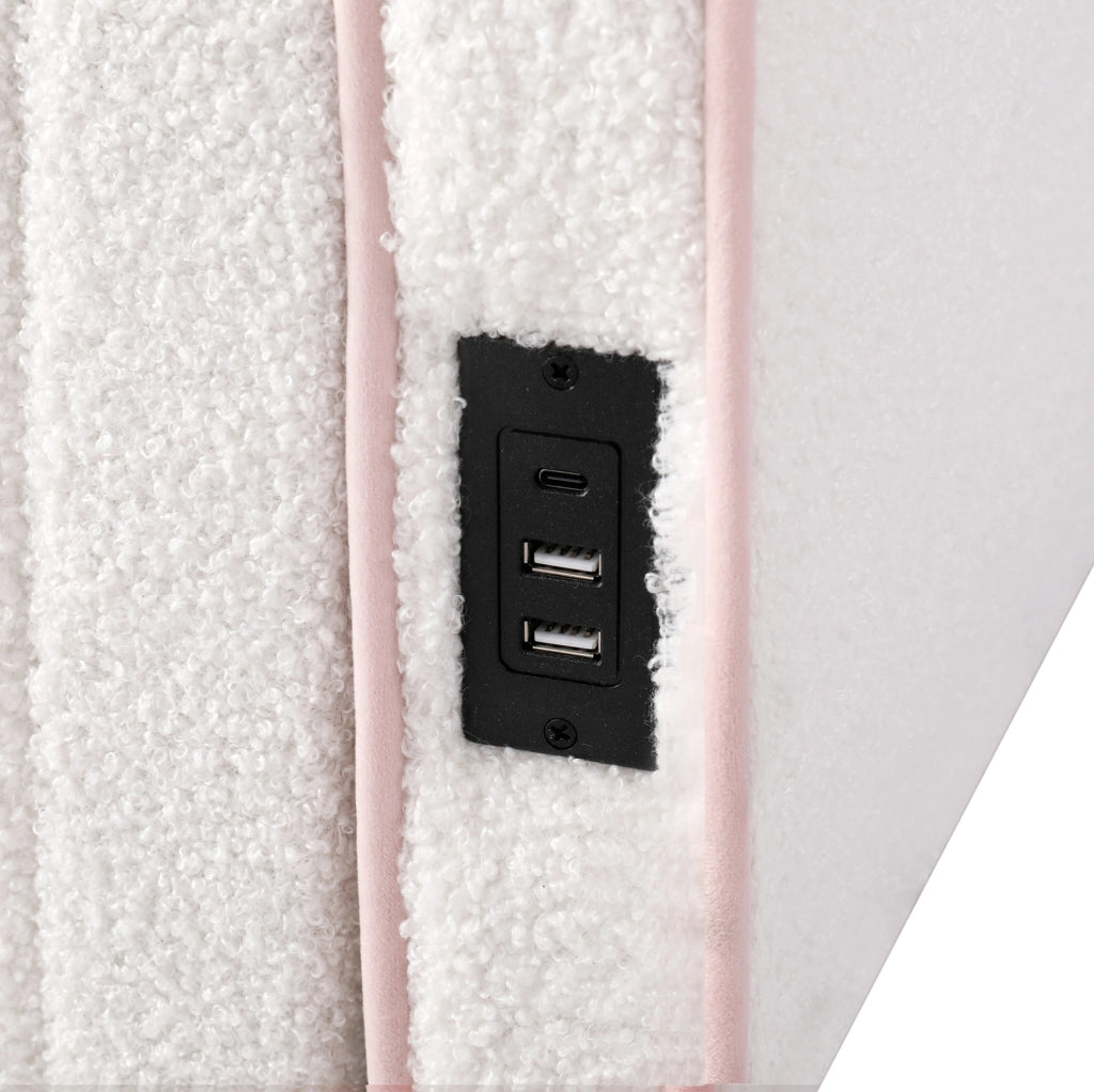 Letto estraibile 90x200 cm con 2 cassetti, USB e USB-C, rivestimento in boucl¨¦ beige