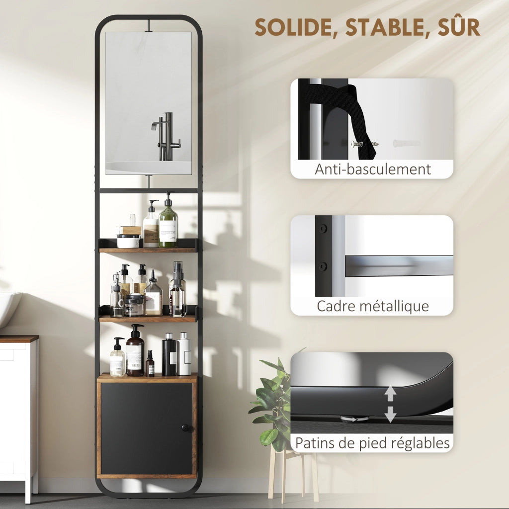 Mobiletto Bagno con Miroir, Anta e Ripiani Regolabili ¨C Zephmum ¨C Nero 40x30x179cm