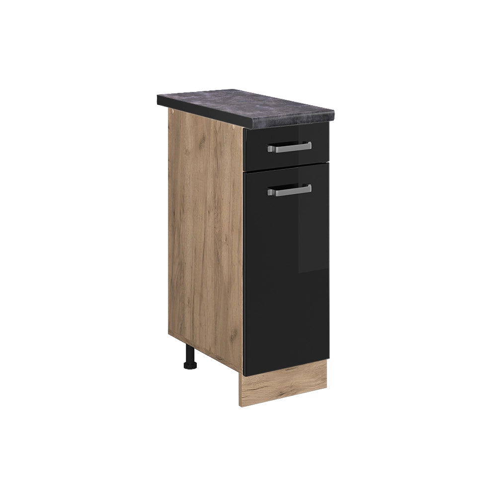 Mobiletto base per cucina R-Line Nero lucido/Rovere dorato 30 cm, PL Antracite Vicco