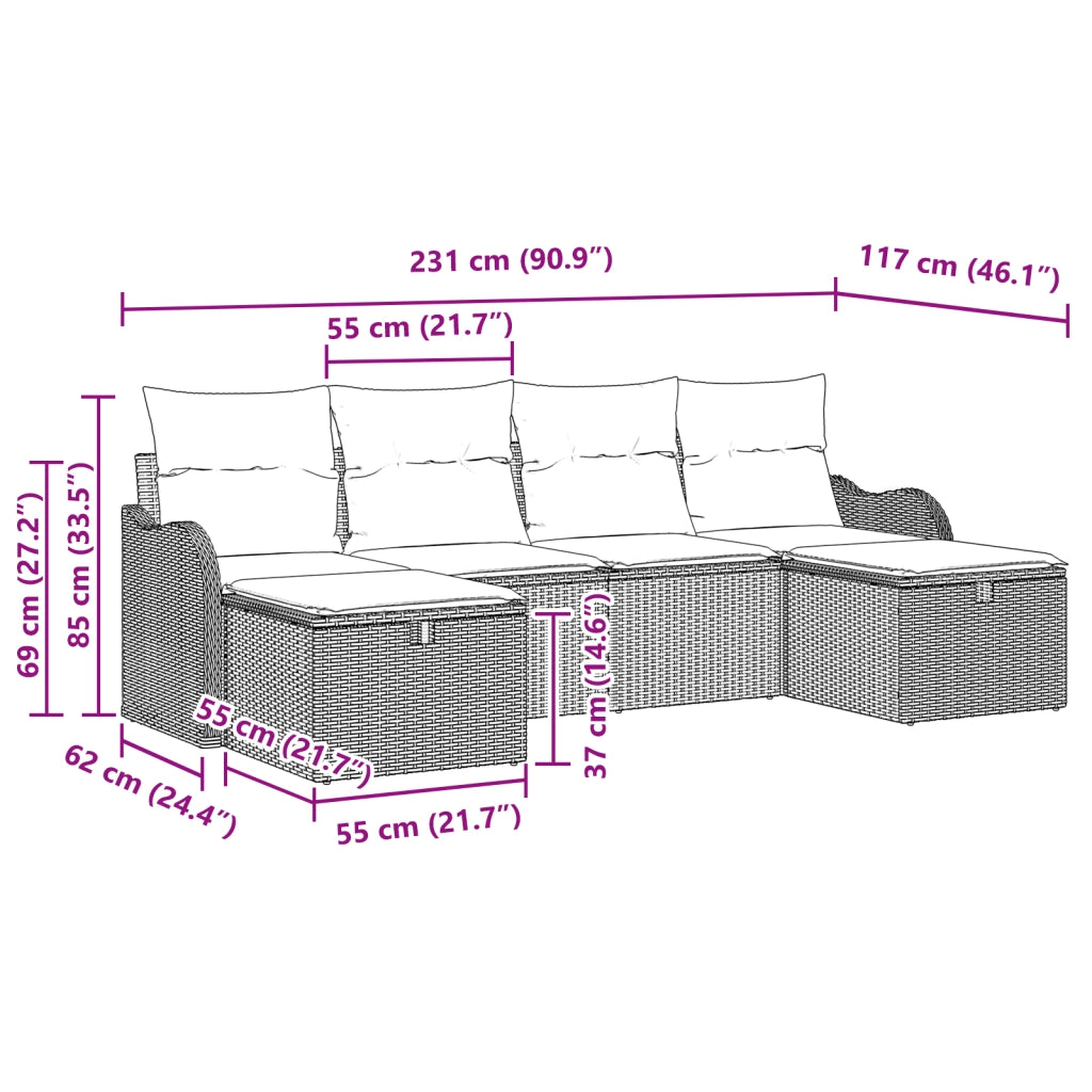 Set di divani da giardino  con cuscini in rattan polimerico nero
