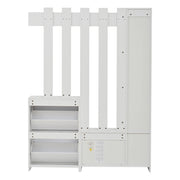 Mobile Ingresso con Specchio con 2 Ante a Ribalta e 5 Ganci; Scarpiera e Ripiani; in Pannello Truciolare; 135×25×180 cm; Bianco
