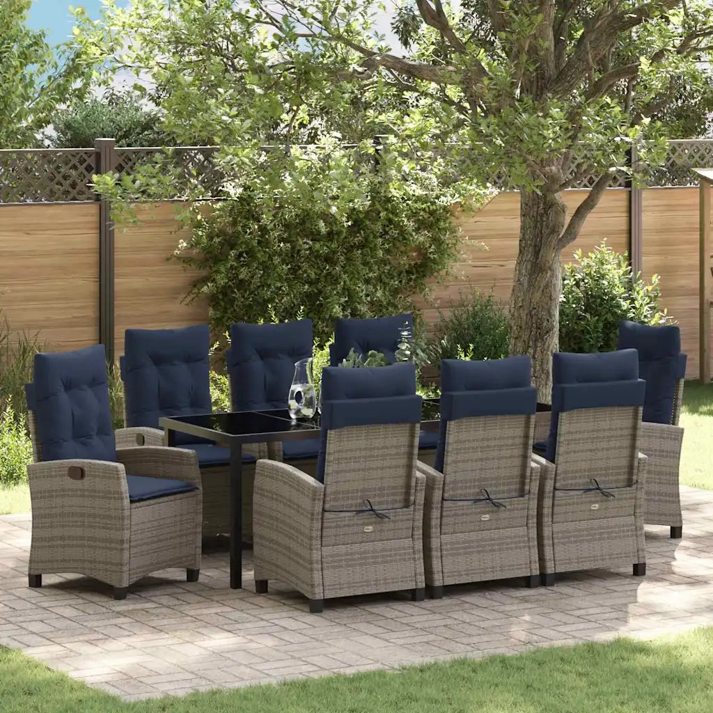 Set da Pranzo per Giardino con cuscino 9 pcs Grigio polyrattan 3380469