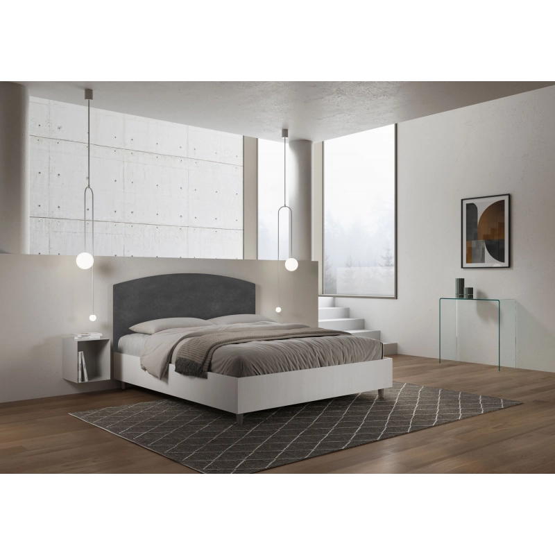 Letto Matrimoniale 160x200 cm struttura bianco frassino testata Antilia - Con rete,Microfibra,Grigio