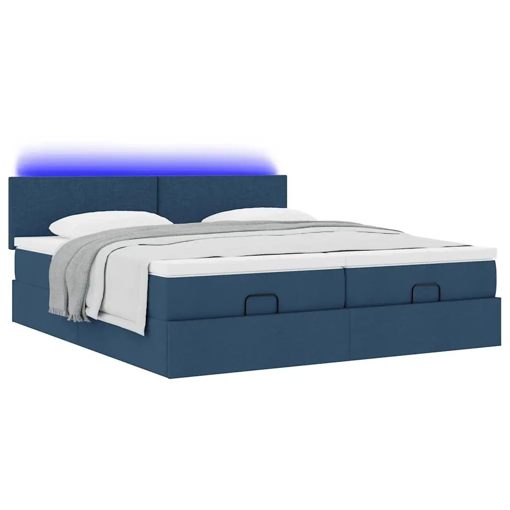 vidaXL Struttura Letto Pouf con Materassi Blu 200x200 cm in Tessuto
