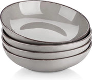 Set di 4 ciotole in ceramica per pasta e piatti da servire - Ciotole di zuppa grigie con bordi dipinti a mano e stile vintage - Capacità di 1,2 litri - Adatto per lavastoviglie e forno a microonde