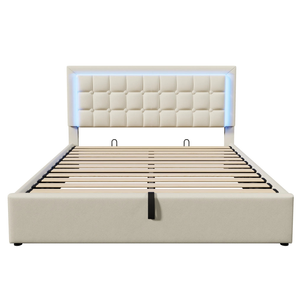 Letti contenitori 160x200 cm con LED e contenitore; PU bianco (Senza materasso)