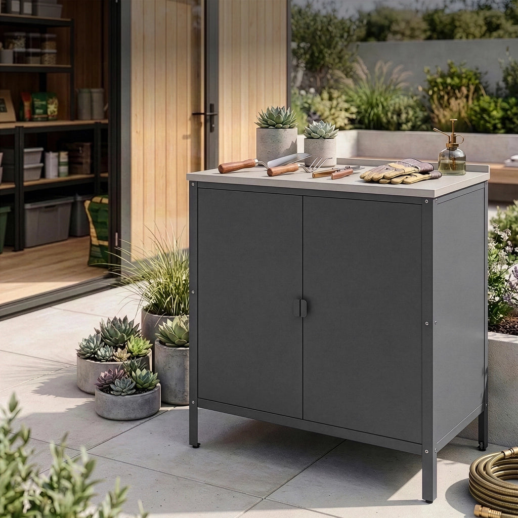 Armadietto da Giardino Bolognano 92 x 80 x 50 cm Acciaio - Grigio Scuro Opaco - casa.pro