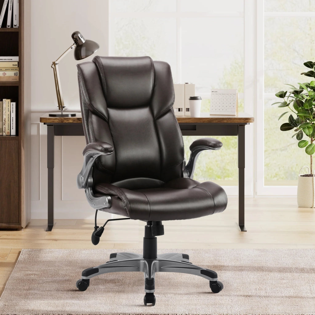 Sedia da Ufficio Ergonomica in Similpelle, Braccioli e Altezza Regolabili - Marrone