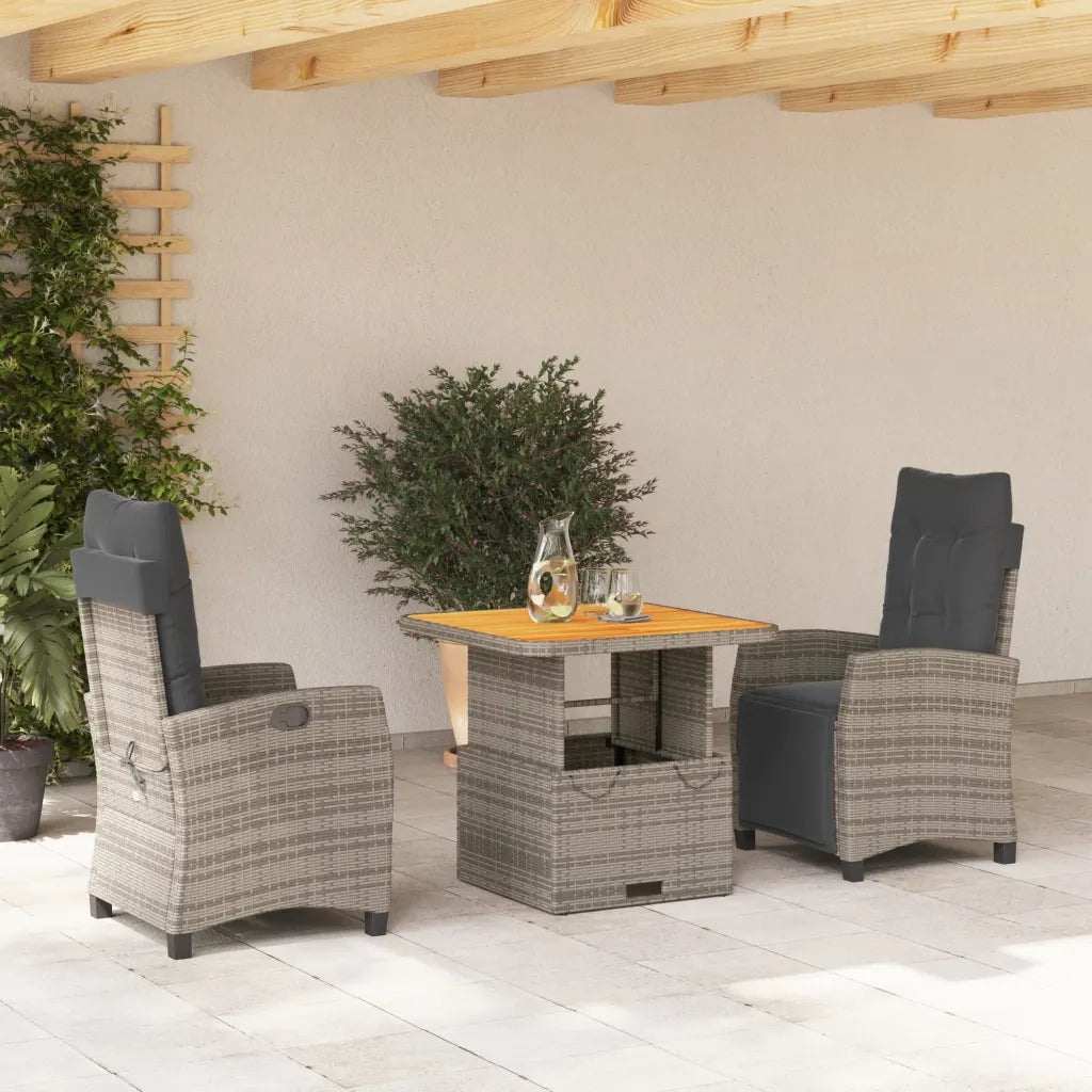 Set da Pranzo da Giardino 3 pz con Cuscini in Polyrattan Grigiocod mxl 113342