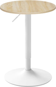 Tavolo Alto da Bar Girevole a 360°, Tavolino Rotondo in Legno e Metallo, Tavolo Regolabile in Altezza 70-91cm, da Cucina, Soggiorno, Rovere Chiaro + Bianco