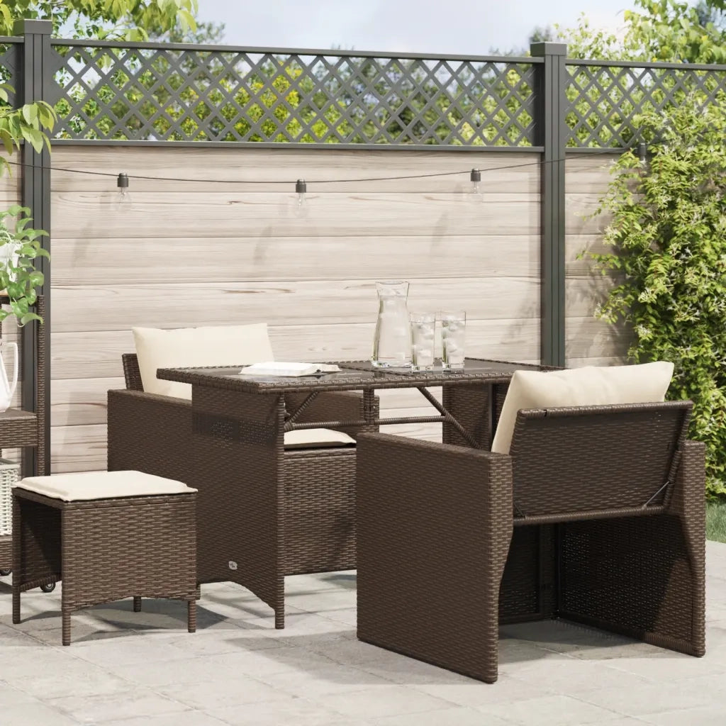 Set Divano da Giardino 4 pz | Set Salotto da Giardino con Cuscini Marrone in Polyrattan