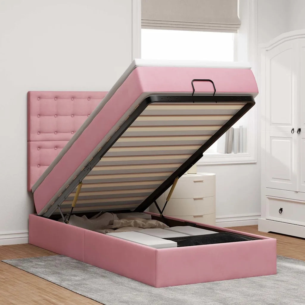 Struttura Letto Pouf con Materassi Rosa 90x190 cm in Velluto 3313588