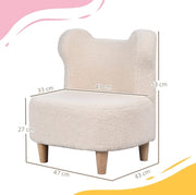 Poltroncina beige per bambini con orecchie da orso, tessuto teddy e piedi in legno
