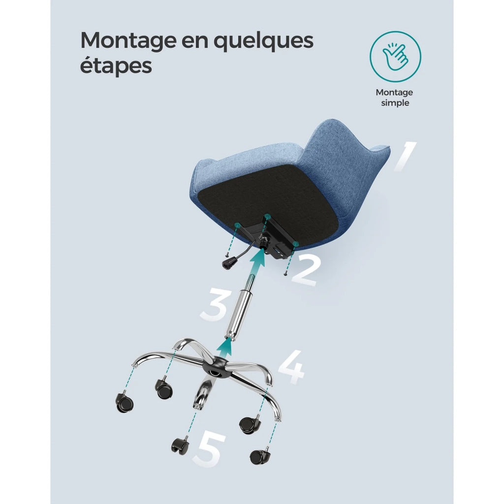 Sedia da ufficio sedia girevole seduta comoda ed ergonomica altezza regolabile portata 120 kg struttura in acciaio tessuto effetto lino blu 12_0005884