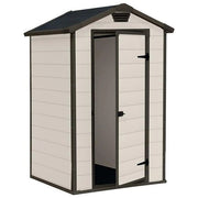 Keter K240024 Manor 4x3 Casetta da Giardino in Resina Porta Singola Tetto a Due Falde Pavimento Incluso Lucchettabile colore Beige