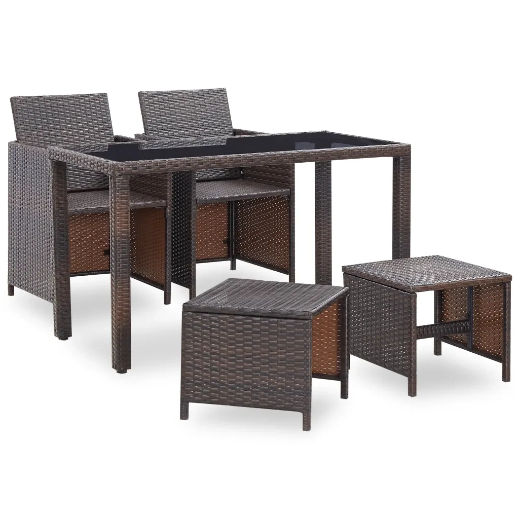Set da Pranzo da Giardino 5 pz | Set Salotto da Giardino con Cuscini Polyrattan Marrone