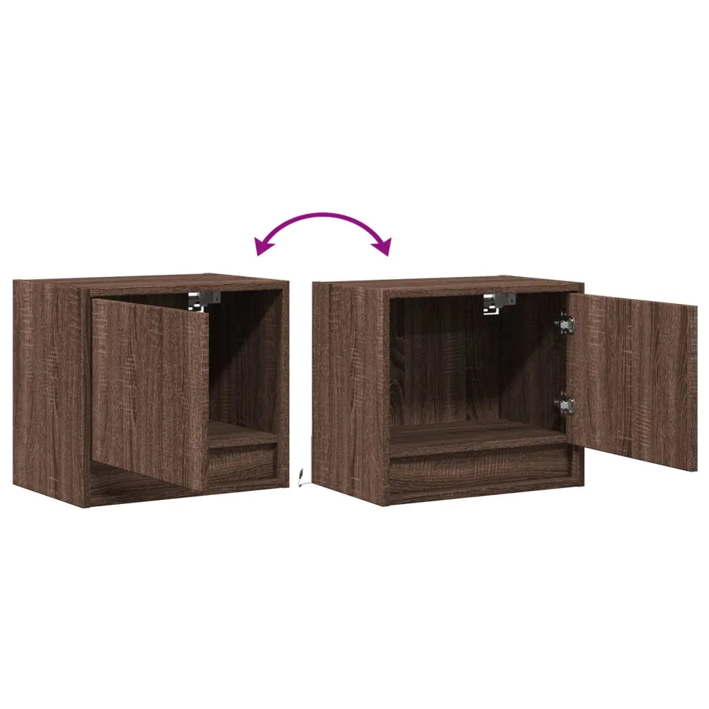 Comodini a Parete con luci LED 2 pz Rovere Marrone
