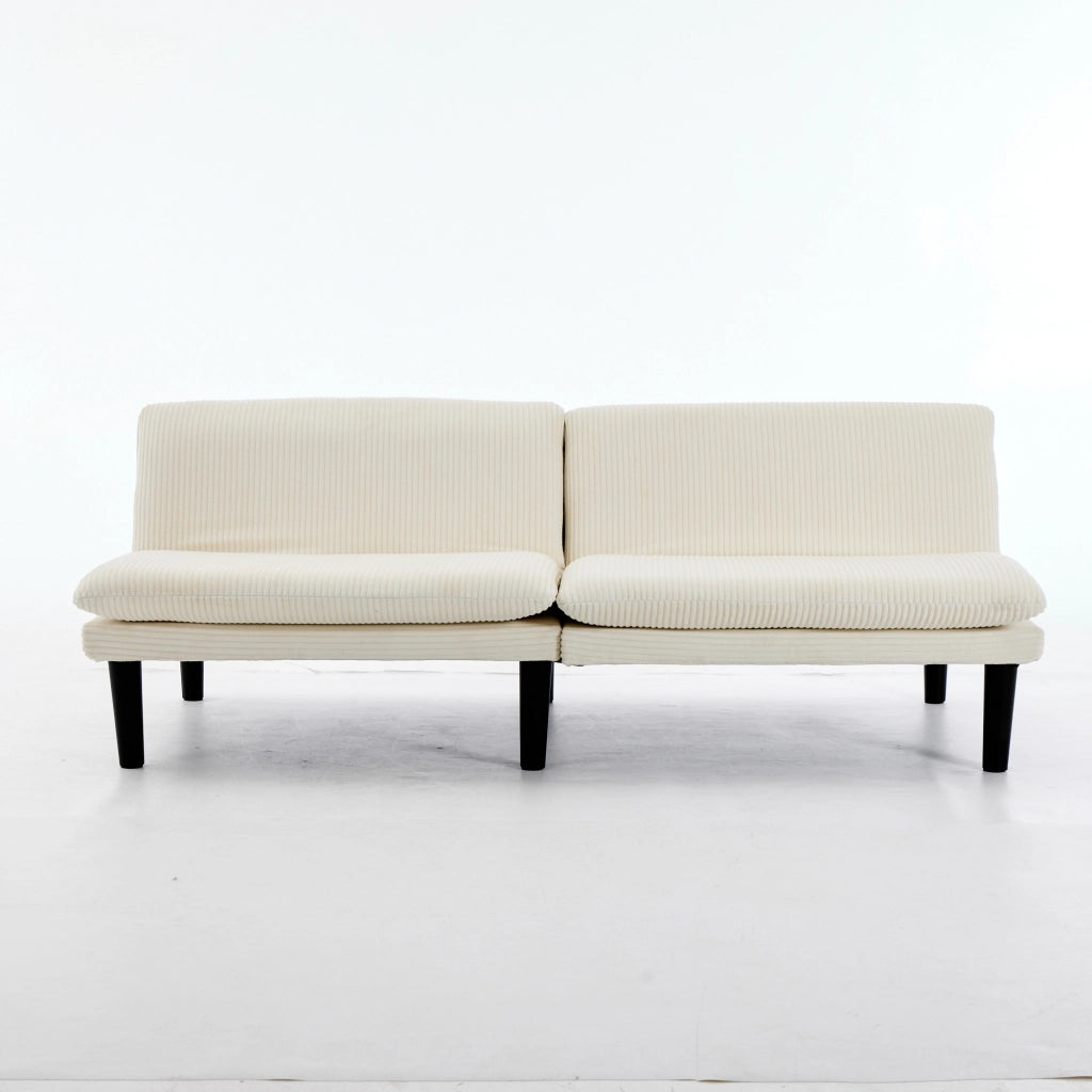 Divano convertibile 2 posti con schienale reclinabile, piedini tondi, velluto a coste, beige