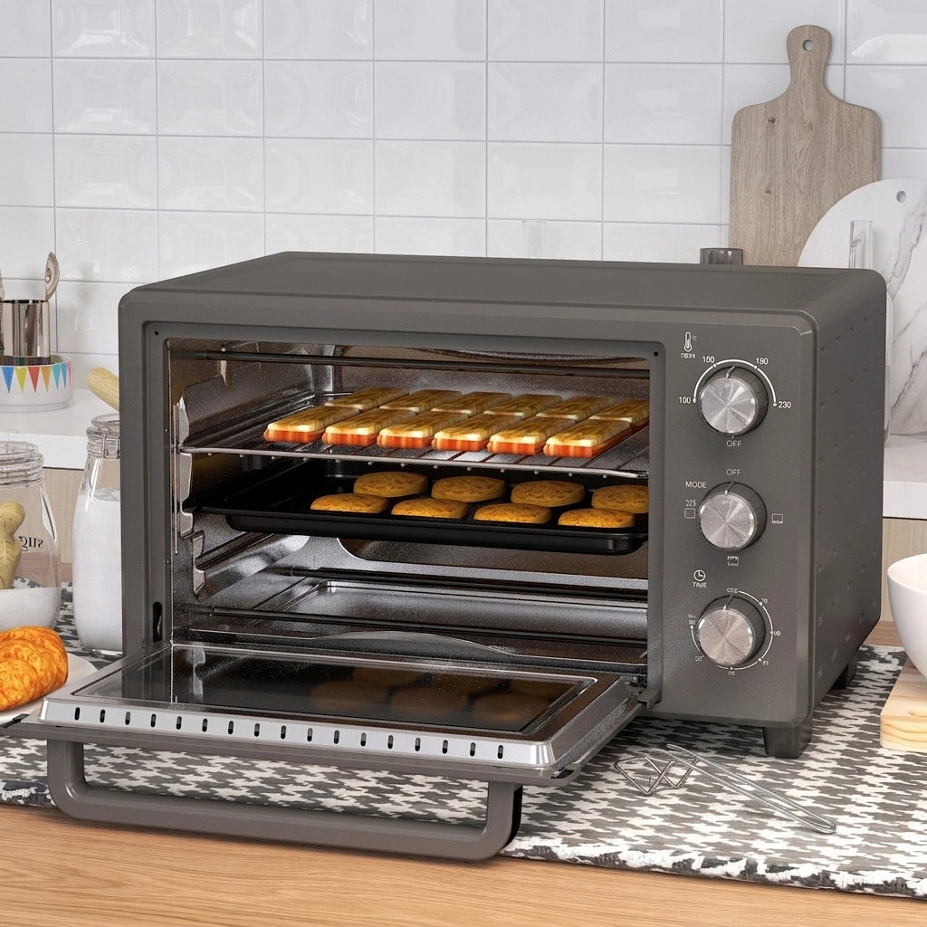 Mini Forno Elettrico 21 L 1400 W con 3 Modalità; Temperatura 100-230°C; Timer 60 Min e Teglia