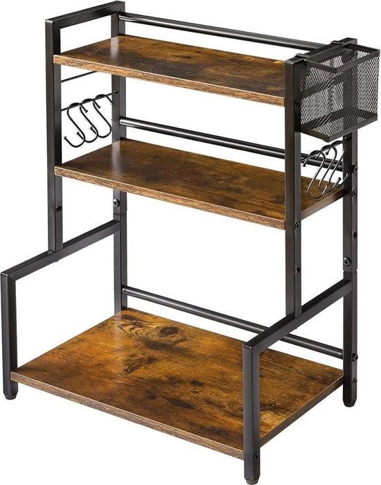 Mandolinario metallico per erbe - conservazione con 6 ganci - organizzatore cucina 3 livelli - contachini - 43 x 24 x 53 cm - rustico marrone - HSR006H