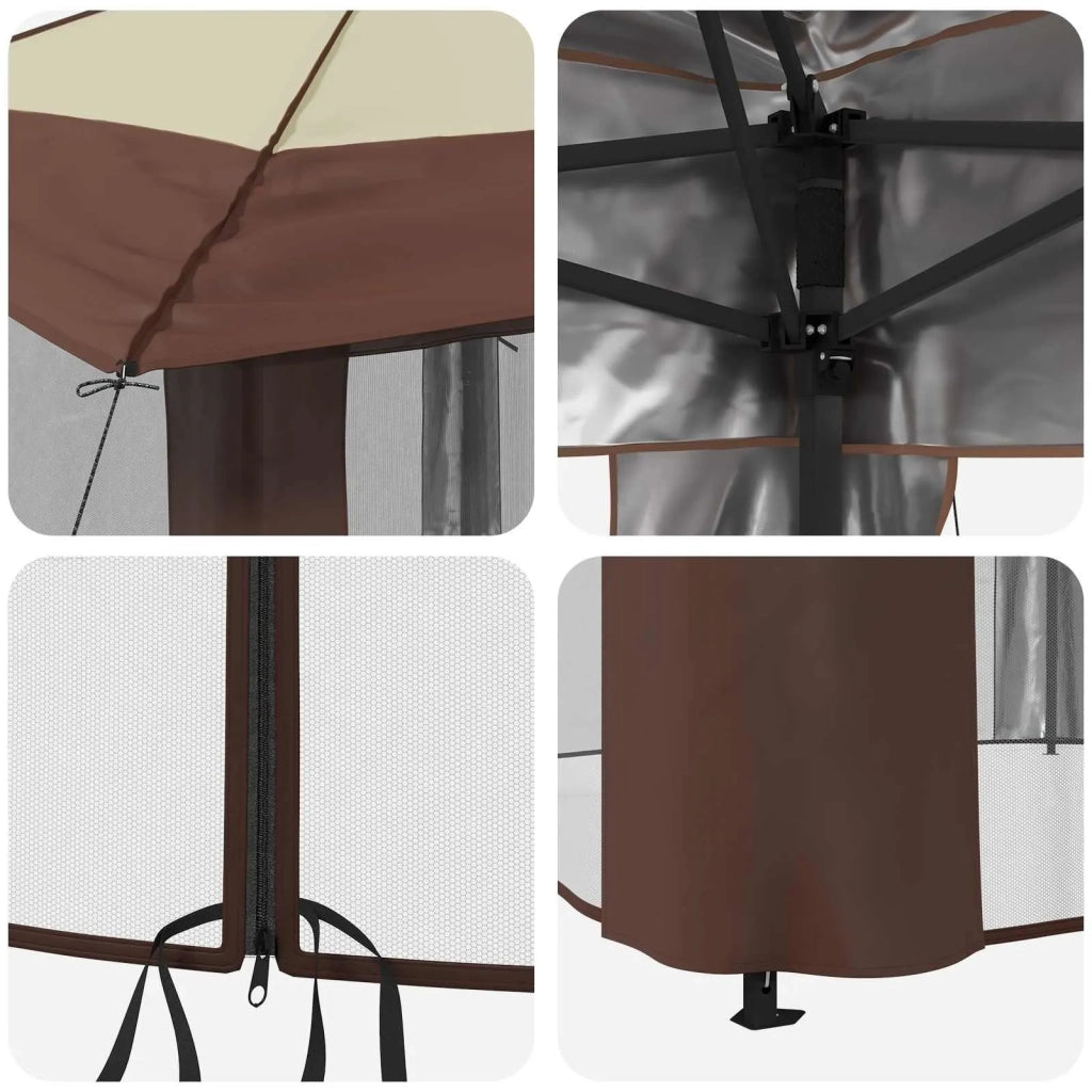 Gazebo con 4 Pareti 3,3 x 3,3 m Crema e Marrone 42036812